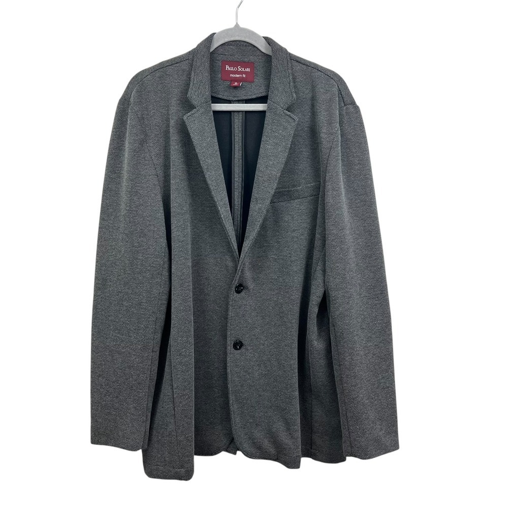 Paulo Solari Mens Modern Fit Knit Blazer Jacket Patch Elbows Herringbone Gray XL
